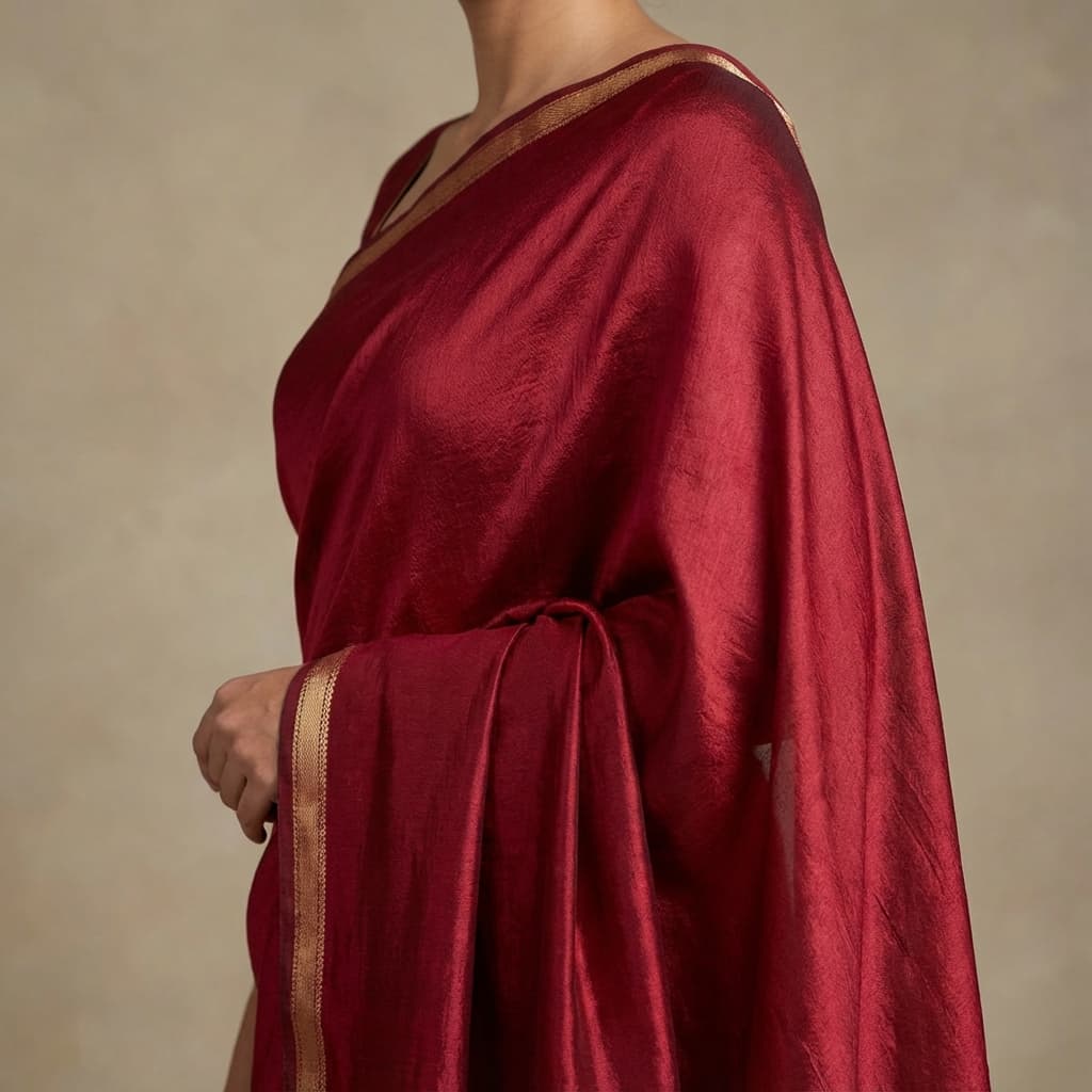 Red Mysore Crepe Saree